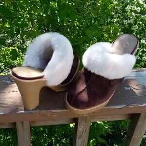 Jessica Simpson Brown and White Fur Mules